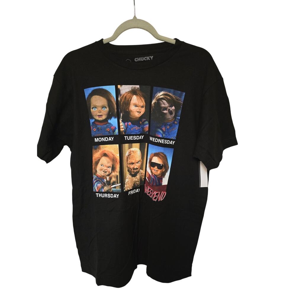 Chucky Childs Play Mens Large Days of Week Horror T-Shirt Black NWT NEW